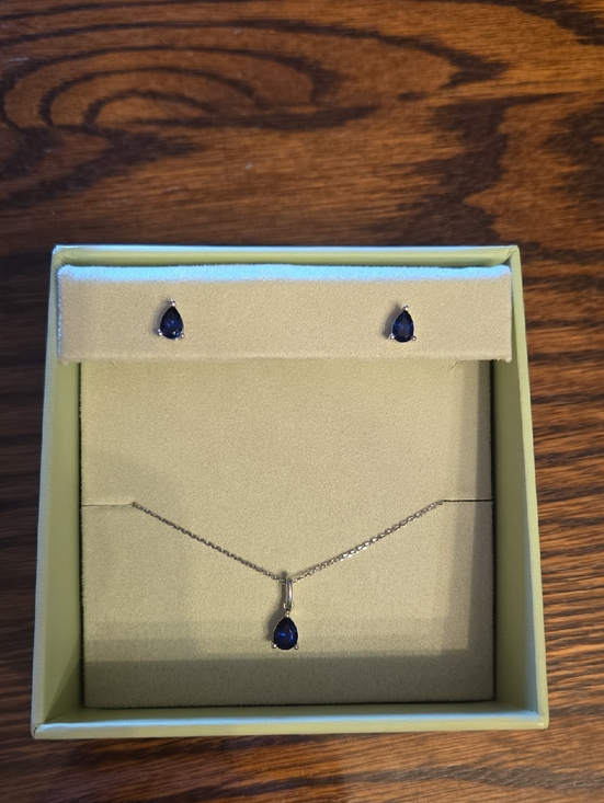Michael Hill Jewelry - Sterling Silver Teardrop Blue Sapphire Pendant Necklace and Stud Earrings Set